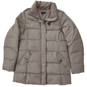 LANDS' END Down Puffer Coat Full Zip Side pockets Tan Car Coat Women's M (10-12)